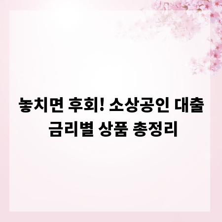 놓치면 후회! 소상공인 대출 금리별 상품 총정리