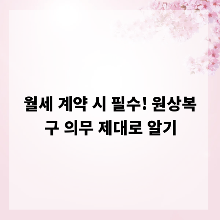 월세 계약 시 필수! 원상복구 의무 제대로 알기