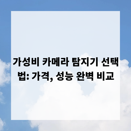 가성비 카메라 탐지기 선택법: 가격, 성능 완벽 비교