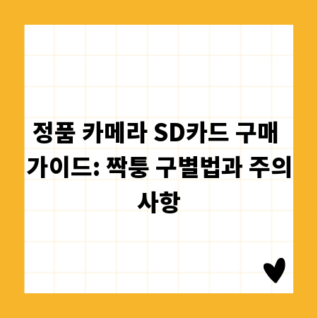 정품 카메라 SD카드 구매 가이드: 짝퉁 구별법과 주의사항