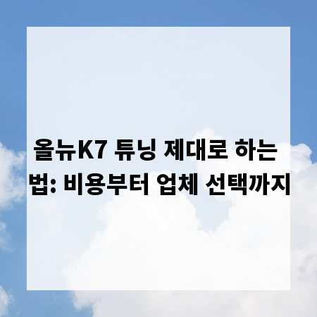 올뉴K7 튜닝 제대로 하는 법: 비용부터 업체 선택까지
