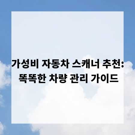 가성비 자동차 스캐너 추천: 똑똑한 차량 관리 가이드