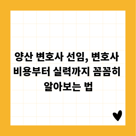 양산 변호사 선임, 변호사 비용부터 실력까지 꼼꼼히 알아보는 법