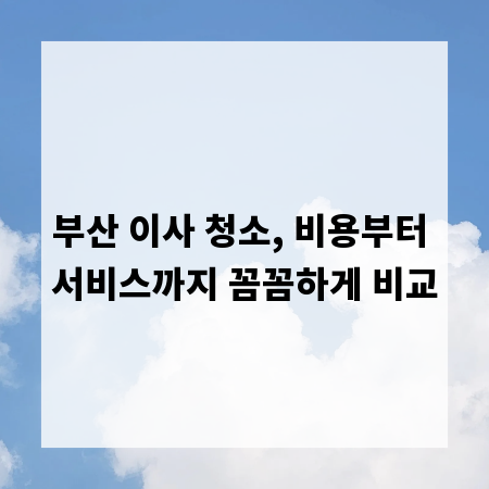 부산 이사 청소, 비용부터 서비스까지 꼼꼼하게 비교
