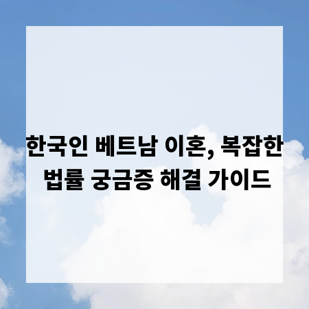 한국인 베트남 이혼, 복잡한 법률 궁금증 해결 가이드