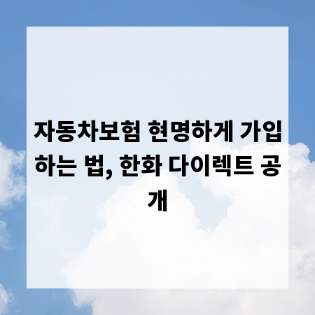 자동차보험 현명하게 가입하는 법, 한화 다이렉트 공개
