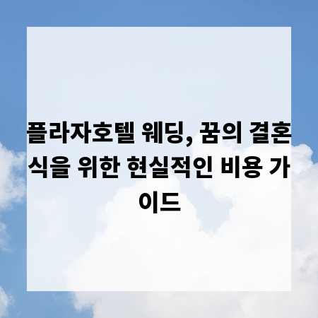 플라자호텔 웨딩, 꿈의 결혼식을 위한 현실적인 비용 가이드