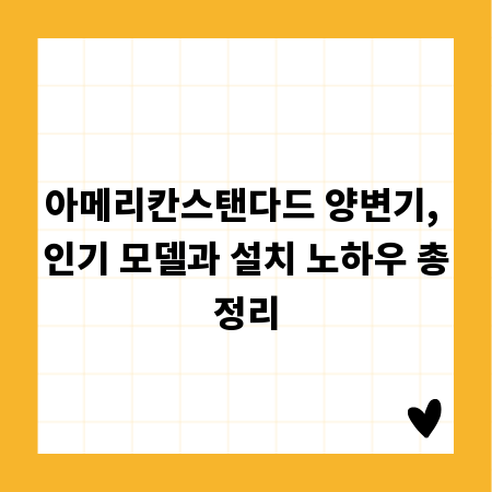 아메리칸스탠다드 양변기, 인기 모델과 설치 노하우 총정리