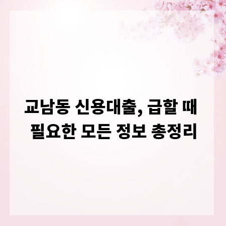 교남동 신용대출, 급할 때 필요한 모든 정보 총정리