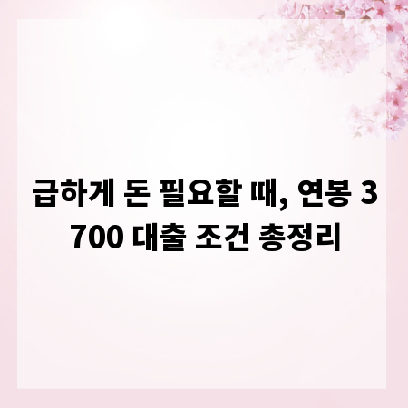 급하게 돈 필요할 때, 연봉 3700 대출 조건 총정리