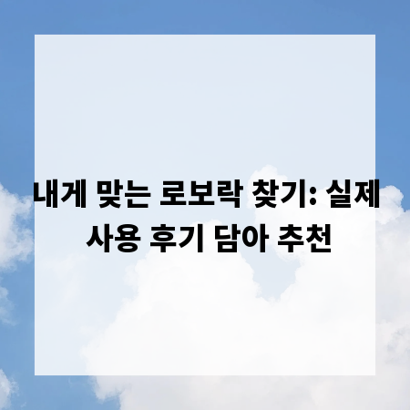 내게 맞는 로보락 찾기: 실제 사용 후기 담아 추천