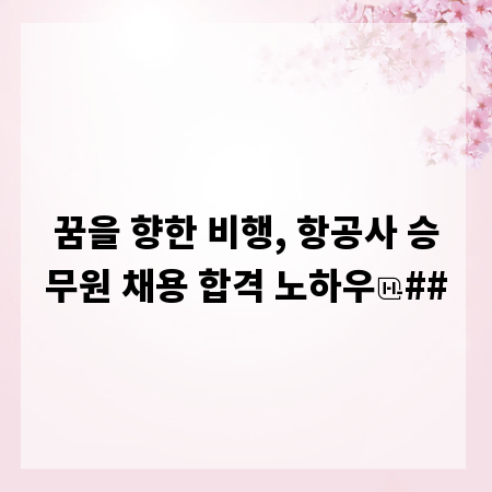 꿈을 향한 비행, 항공사 승무원 채용 합격 노하우
##