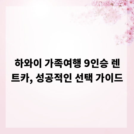 하와이 가족여행 9인승 렌트카, 성공적인 선택 가이드