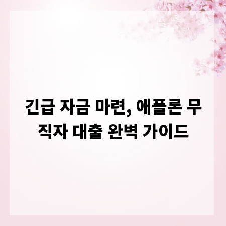 긴급 자금 마련, 애플론 무직자 대출 완벽 가이드