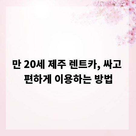 만 20세 제주 렌트카, 싸고 편하게 이용하는 방법