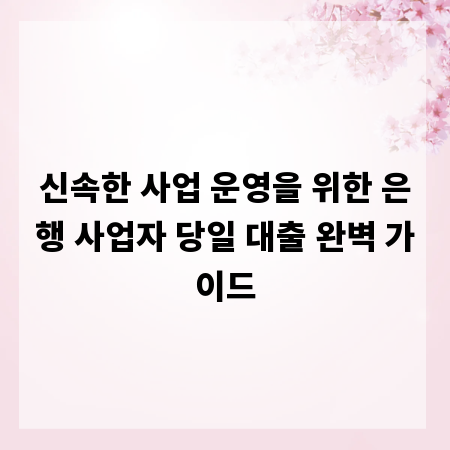 신속한 사업 운영을 위한 은행 사업자 당일 대출 완벽 가이드