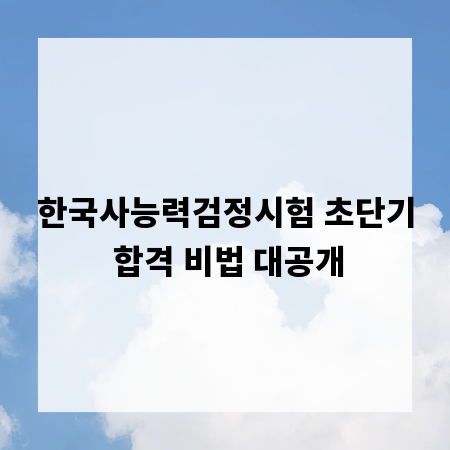 한국사능력검정시험 초단기 합격 비법 대공개